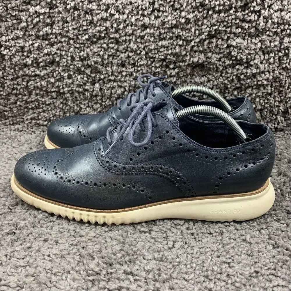 Cole Haan 2.Zerogrand Wing Ox Shoes Men 11 M Navy Leather Ivory Casual